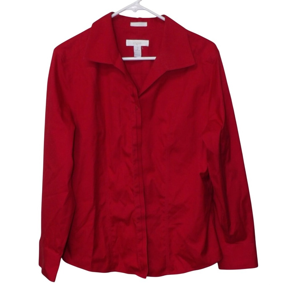 Chicos No Iron Red Button Down Shirt Long Sleeve Collared Blouse Size 2 Large